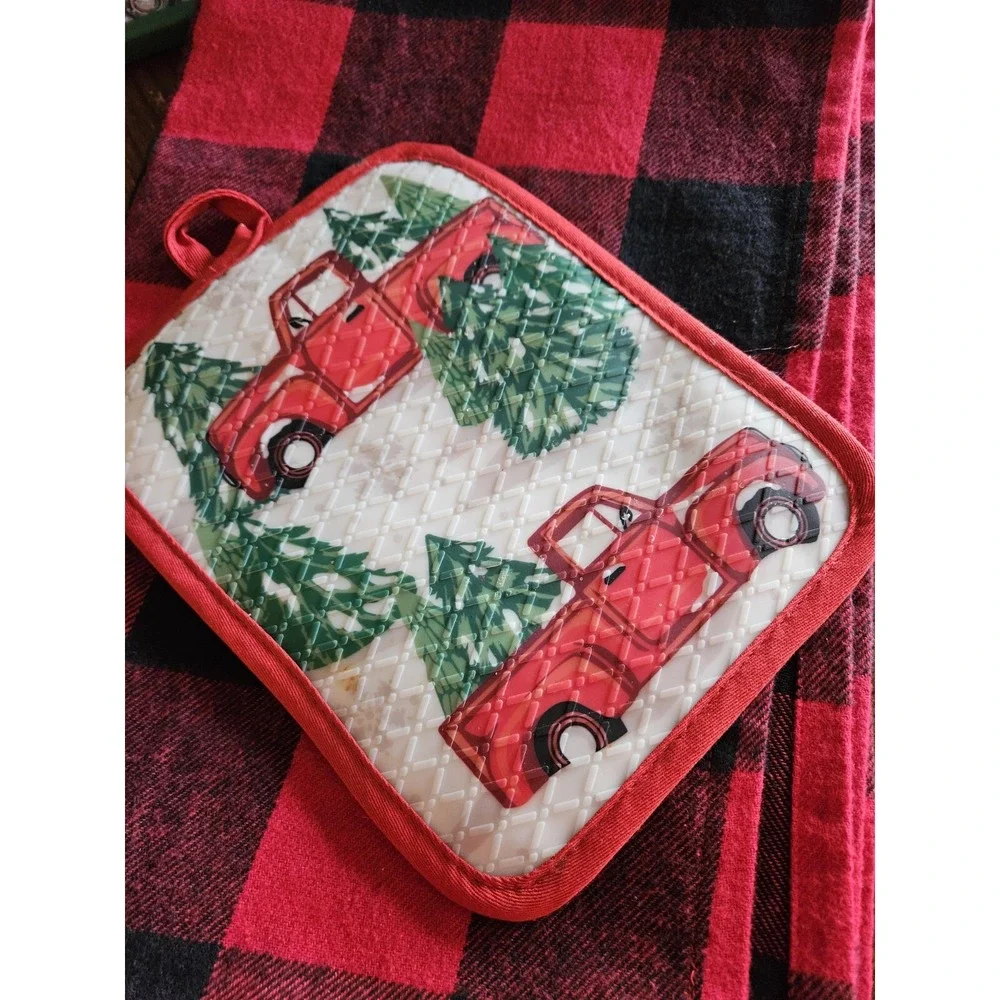 Christmas Decor Little Red Truck Kitchen pot holder, cutting board, coasters New